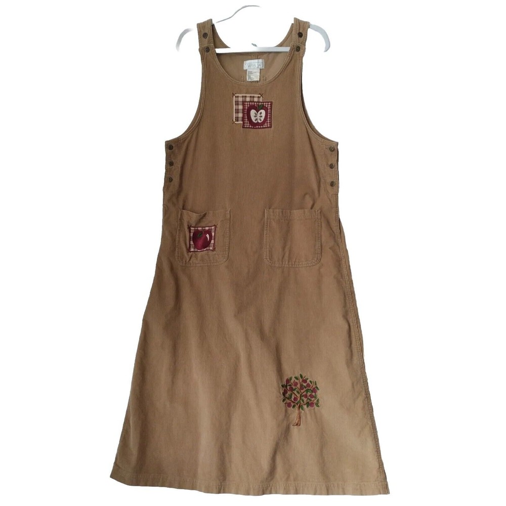Mandal Bay Brown Corduroy Apple Fall Jumper Overall Dress Size L Vintage A1070